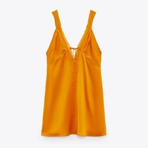 Zara Orange Slip Dress with Lace Detail BNWT